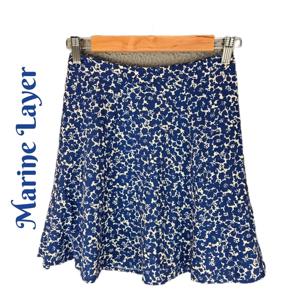 Marine Layer Womens Mini Skirt Sz 0 Soft & Flowy Back Zip Closure White Blue - Picture 1 of 10